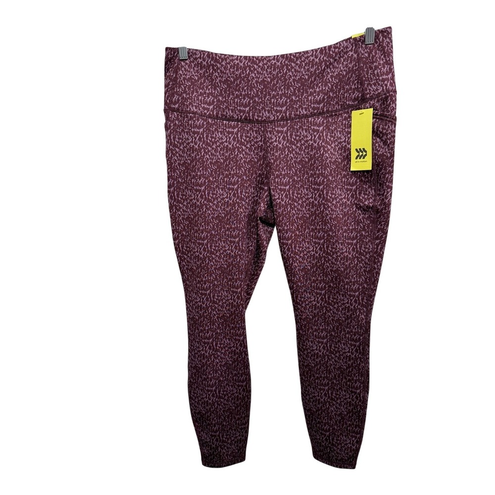 All In Motion Womens XL High-Rise‎ 7/8 Leggings Mulberry Purple Abstract Pockets